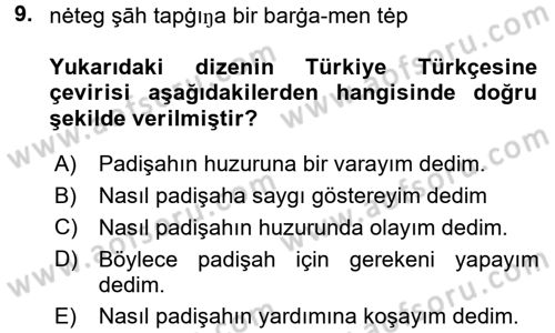 XI-XIII. Yüzyıllar Türk Dili Dersi 2015 - 2016 Yılı (Final) Dönem Sonu Sınav Soruları 9. Soru