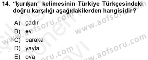 XI-XIII. Yüzyıllar Türk Dili Dersi 2015 - 2016 Yılı Tek Ders Sınav Soruları 14. Soru