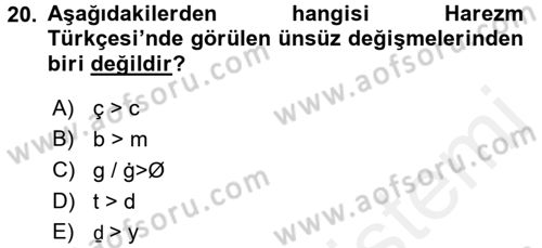 XI-XIII. Yüzyıllar Türk Dili Dersi 2015 - 2016 Yılı Tek Ders Sınav Soruları 20. Soru