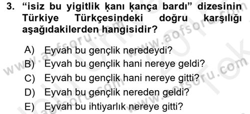 XI-XIII. Yüzyıllar Türk Dili Dersi 2015 - 2016 Yılı Tek Ders Sınav Soruları 3. Soru