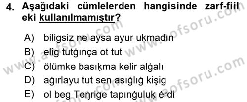 XI-XIII. Yüzyıllar Türk Dili Dersi 2015 - 2016 Yılı Tek Ders Sınav Soruları 4. Soru