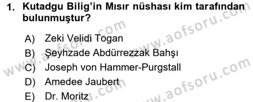 XI-XIII. Yüzyıllar Türk Dili Dersi 2016 - 2017 Yılı 3 Ders Sınav Soruları 1. Soru