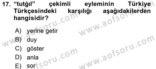 XI-XIII. Yüzyıllar Türk Dili Dersi 2016 - 2017 Yılı 3 Ders Sınav Soruları 17. Soru