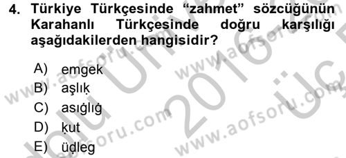 XI-XIII. Yüzyıllar Türk Dili Dersi 2016 - 2017 Yılı 3 Ders Sınav Soruları 4. Soru