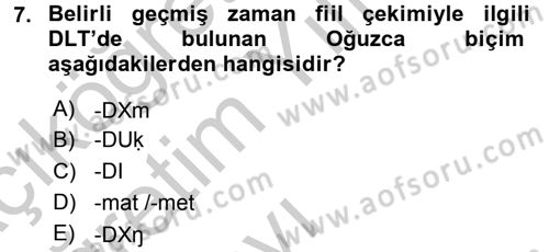 XI-XIII. Yüzyıllar Türk Dili Dersi 2016 - 2017 Yılı 3 Ders Sınav Soruları 7. Soru