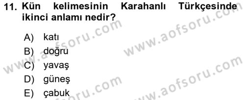 XI-XIII. Yüzyıllar Türk Dili Dersi Ara Sınavı Deneme Sınav Soruları 11. Soru
