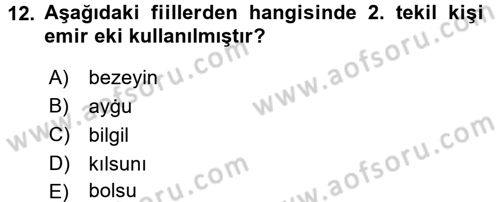 XI-XIII. Yüzyıllar Türk Dili Dersi 2016 - 2017 Yılı (Vize) Ara Sınav Soruları 12. Soru