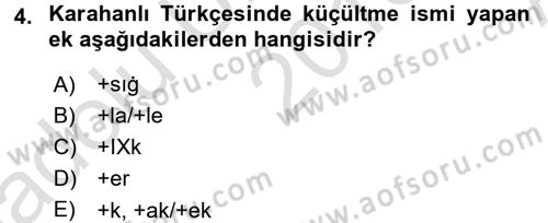 XI-XIII. Yüzyıllar Türk Dili Dersi Ara Sınavı Deneme Sınav Soruları 4. Soru