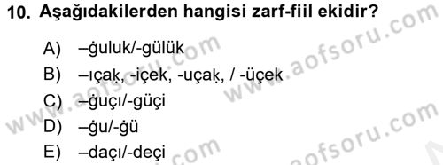 XI-XIII. Yüzyıllar Türk Dili Dersi 2016 - 2017 Yılı (Final) Dönem Sonu Sınav Soruları 10. Soru