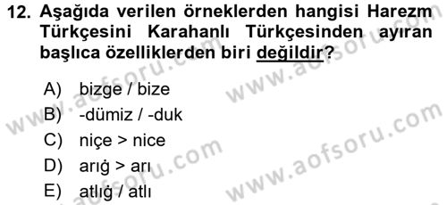 XI-XIII. Yüzyıllar Türk Dili Dersi 2016 - 2017 Yılı (Final) Dönem Sonu Sınav Soruları 12. Soru
