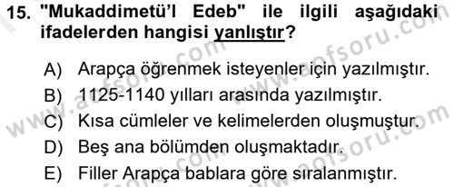XI-XIII. Yüzyıllar Türk Dili Dersi 2016 - 2017 Yılı (Final) Dönem Sonu Sınav Soruları 15. Soru