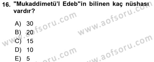 XI-XIII. Yüzyıllar Türk Dili Dersi 2016 - 2017 Yılı (Final) Dönem Sonu Sınav Soruları 16. Soru