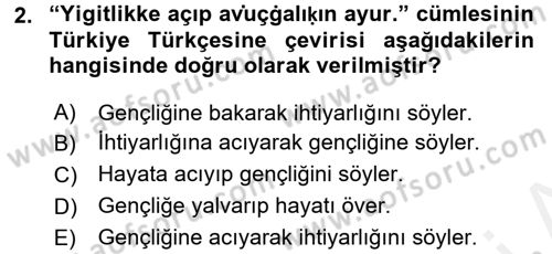 XI-XIII. Yüzyıllar Türk Dili Dersi 2016 - 2017 Yılı (Final) Dönem Sonu Sınav Soruları 2. Soru