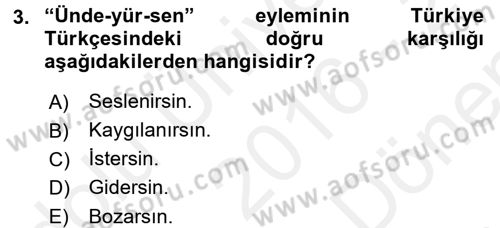 XI-XIII. Yüzyıllar Türk Dili Dersi 2016 - 2017 Yılı (Final) Dönem Sonu Sınav Soruları 3. Soru