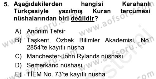 XI-XIII. Yüzyıllar Türk Dili Dersi 2016 - 2017 Yılı (Final) Dönem Sonu Sınav Soruları 5. Soru
