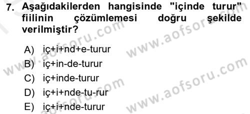 XI-XIII. Yüzyıllar Türk Dili Dersi 2016 - 2017 Yılı (Final) Dönem Sonu Sınav Soruları 7. Soru
