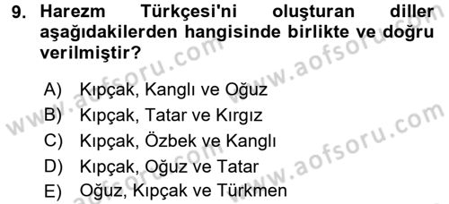 XI-XIII. Yüzyıllar Türk Dili Dersi 2016 - 2017 Yılı (Final) Dönem Sonu Sınav Soruları 9. Soru