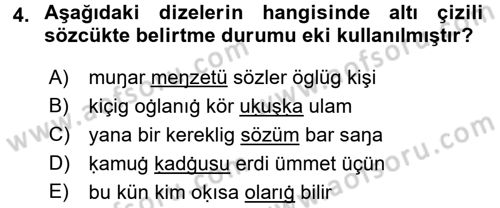 XI-XIII. Yüzyıllar Türk Dili Dersi 2017 - 2018 Yılı (Final) Dönem Sonu Sınav Soruları 4. Soru