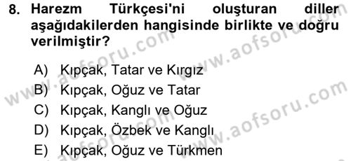 XI-XIII. Yüzyıllar Türk Dili Dersi 2017 - 2018 Yılı (Final) Dönem Sonu Sınav Soruları 8. Soru