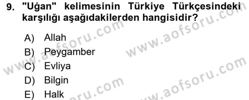 XI-XIII. Yüzyıllar Türk Dili Dersi 2017 - 2018 Yılı (Final) Dönem Sonu Sınav Soruları 9. Soru