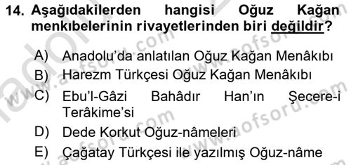 XI-XIII. Yüzyıllar Türk Dili Dersi 2018 - 2019 Yılı 3 Ders Sınav Soruları 14. Soru