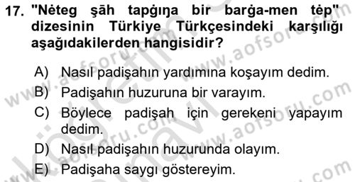 XI-XIII. Yüzyıllar Türk Dili Dersi 2018 - 2019 Yılı 3 Ders Sınav Soruları 17. Soru