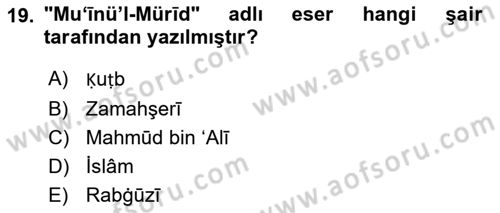 XI-XIII. Yüzyıllar Türk Dili Dersi 2018 - 2019 Yılı 3 Ders Sınav Soruları 19. Soru