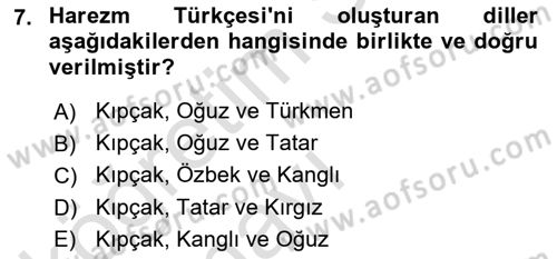 XI-XIII. Yüzyıllar Türk Dili Dersi 2018 - 2019 Yılı 3 Ders Sınav Soruları 7. Soru