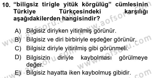 XI-XIII. Yüzyıllar Türk Dili Dersi Ara Sınavı Deneme Sınav Soruları 10. Soru