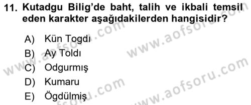XI-XIII. Yüzyıllar Türk Dili Dersi Ara Sınavı Deneme Sınav Soruları 11. Soru