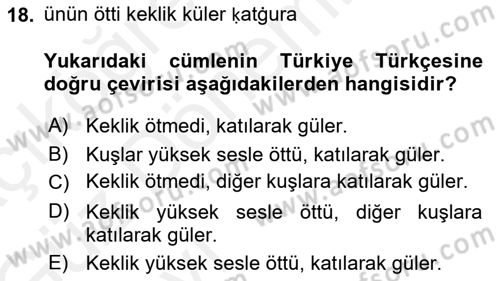 XI-XIII. Yüzyıllar Türk Dili Dersi Ara Sınavı Deneme Sınav Soruları 18. Soru