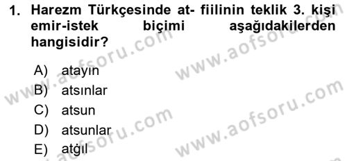 XI-XIII. Yüzyıllar Türk Dili Dersi 2018 - 2019 Yılı (Final) Dönem Sonu Sınav Soruları 1. Soru