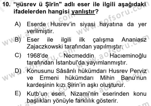 XI-XIII. Yüzyıllar Türk Dili Dersi 2018 - 2019 Yılı (Final) Dönem Sonu Sınav Soruları 10. Soru
