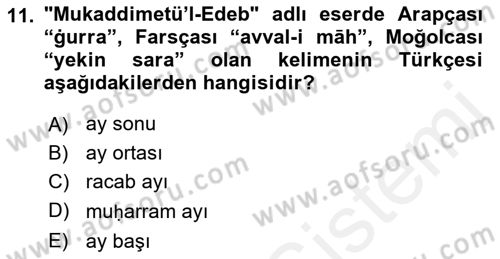 XI-XIII. Yüzyıllar Türk Dili Dersi 2018 - 2019 Yılı (Final) Dönem Sonu Sınav Soruları 11. Soru