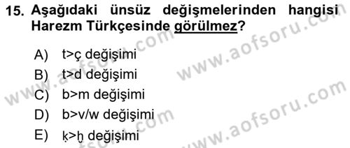 XI-XIII. Yüzyıllar Türk Dili Dersi 2018 - 2019 Yılı (Final) Dönem Sonu Sınav Soruları 15. Soru