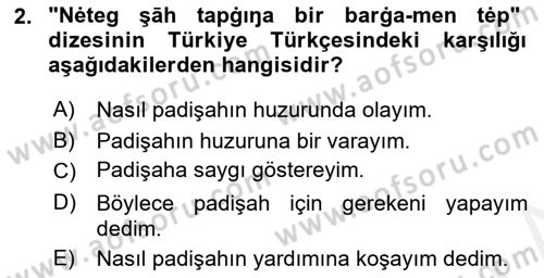 XI-XIII. Yüzyıllar Türk Dili Dersi 2018 - 2019 Yılı (Final) Dönem Sonu Sınav Soruları 2. Soru