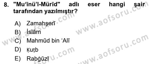 XI-XIII. Yüzyıllar Türk Dili Dersi 2018 - 2019 Yılı (Final) Dönem Sonu Sınav Soruları 8. Soru