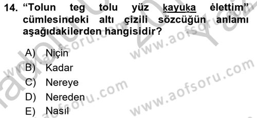 XI-XIII. Yüzyıllar Türk Dili Dersi 2018 - 2019 Yılı Yaz Okulu Sınav Soruları 14. Soru