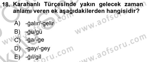 XI-XIII. Yüzyıllar Türk Dili Dersi 2018 - 2019 Yılı Yaz Okulu Sınav Soruları 18. Soru