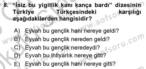XI-XIII. Yüzyıllar Türk Dili Dersi 2018 - 2019 Yılı Yaz Okulu Sınav Soruları 8. Soru