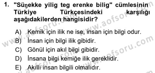 XI-XIII. Yüzyıllar Türk Dili Dersi 2019 - 2020 Yılı (Vize) Ara Sınav Soruları 1. Soru