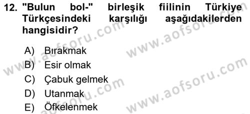 XI-XIII. Yüzyıllar Türk Dili Dersi Ara Sınavı Deneme Sınav Soruları 12. Soru