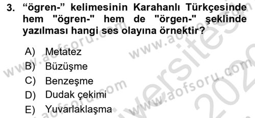 XI-XIII. Yüzyıllar Türk Dili Dersi Ara Sınavı Deneme Sınav Soruları 3. Soru