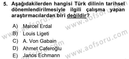 XI-XIII. Yüzyıllar Türk Dili Dersi Ara Sınavı Deneme Sınav Soruları 5. Soru