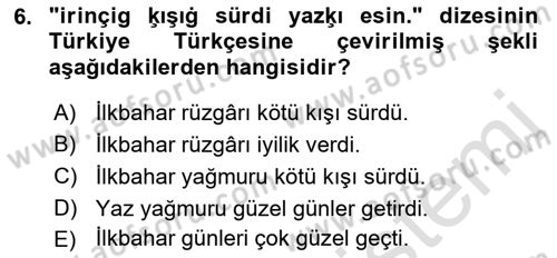 XI-XIII. Yüzyıllar Türk Dili Dersi 2019 - 2020 Yılı (Vize) Ara Sınav Soruları 6. Soru