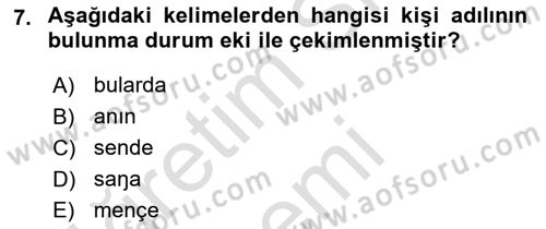 XI-XIII. Yüzyıllar Türk Dili Dersi Ara Sınavı Deneme Sınav Soruları 7. Soru