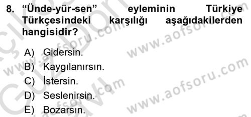 XI-XIII. Yüzyıllar Türk Dili Dersi 2019 - 2020 Yılı (Vize) Ara Sınav Soruları 8. Soru