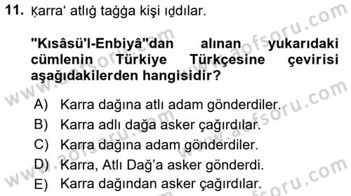 XI-XIII. Yüzyıllar Türk Dili Dersi 2019 - 2020 Yılı (Final) Dönem Sonu Sınav Soruları 11. Soru
