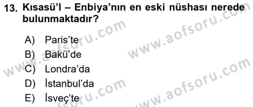 XI-XIII. Yüzyıllar Türk Dili Dersi 2019 - 2020 Yılı (Final) Dönem Sonu Sınav Soruları 13. Soru