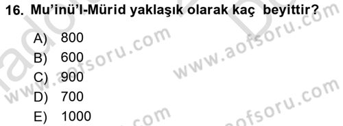 XI-XIII. Yüzyıllar Türk Dili Dersi 2019 - 2020 Yılı (Final) Dönem Sonu Sınav Soruları 16. Soru